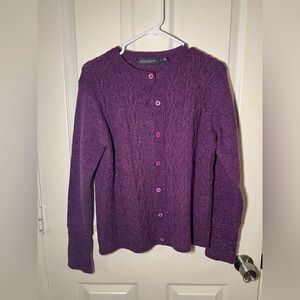 Irelandseye Women's Cable Knit Cardigan - Purple Wool/Cashmere Blend